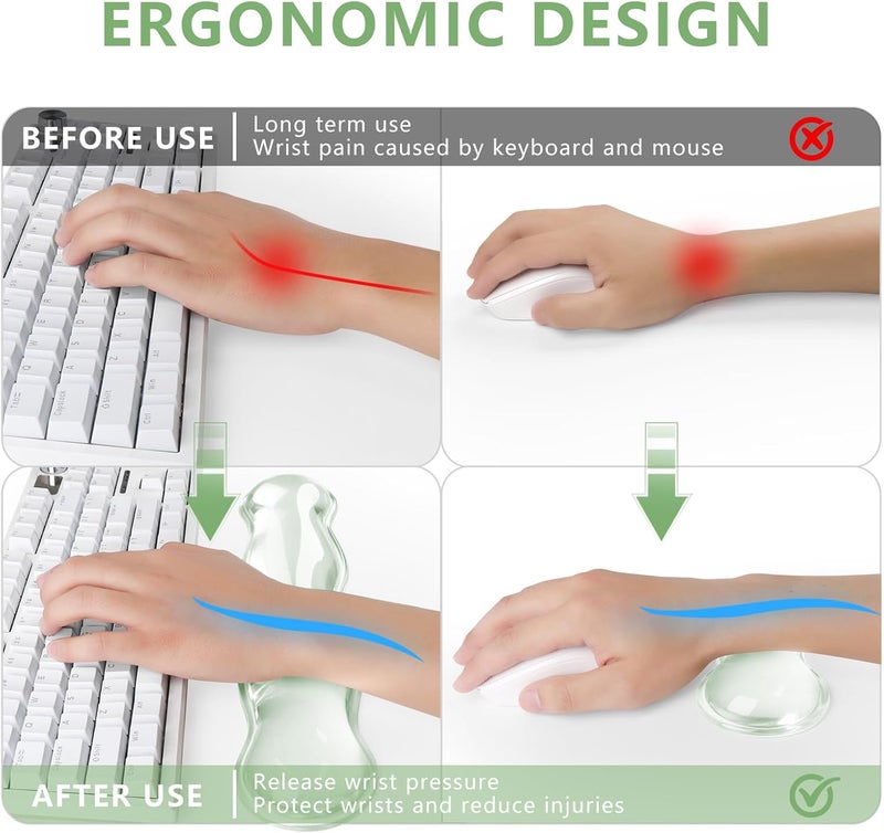 KEPUTAIER Gel Keyboard and Mouse Wrist Rest, Cute Wrist Support and Arm Support Keyboard Rest for Keyboard and Mouse Typing Pain Relief，Suitable for Office/Computer/Laptop/Gaming（Transparent Green Set ） - Image 2